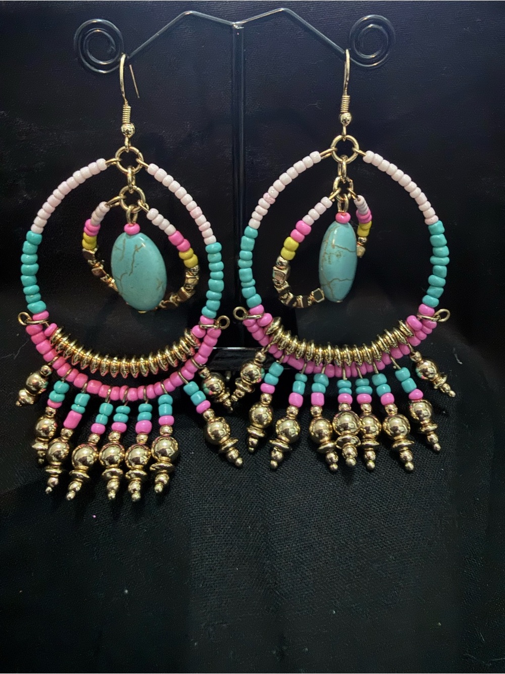 Taking Shape Beaded Big Hoop Statement Earrings Boho Festival